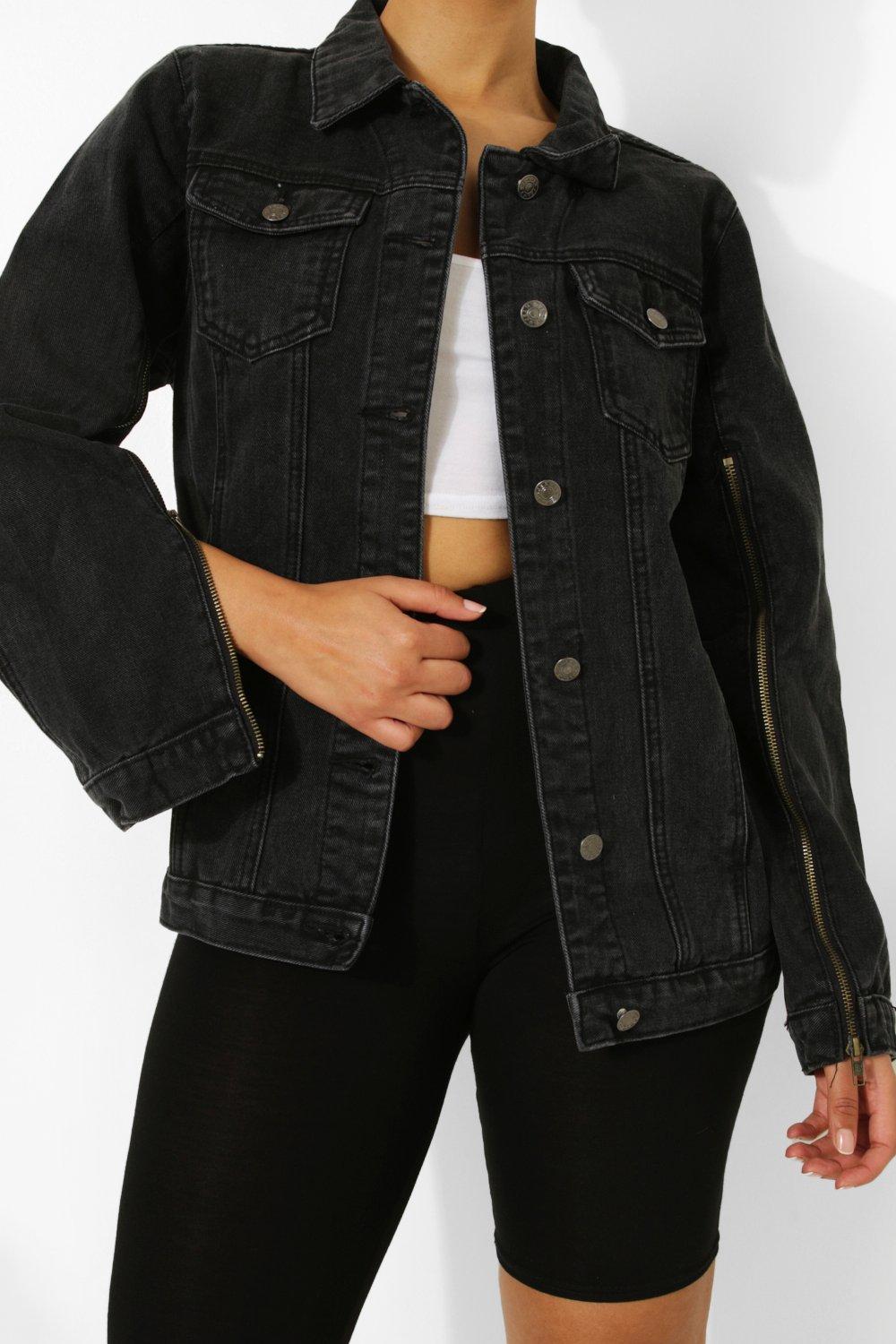 Black denim outlet jacket zipper