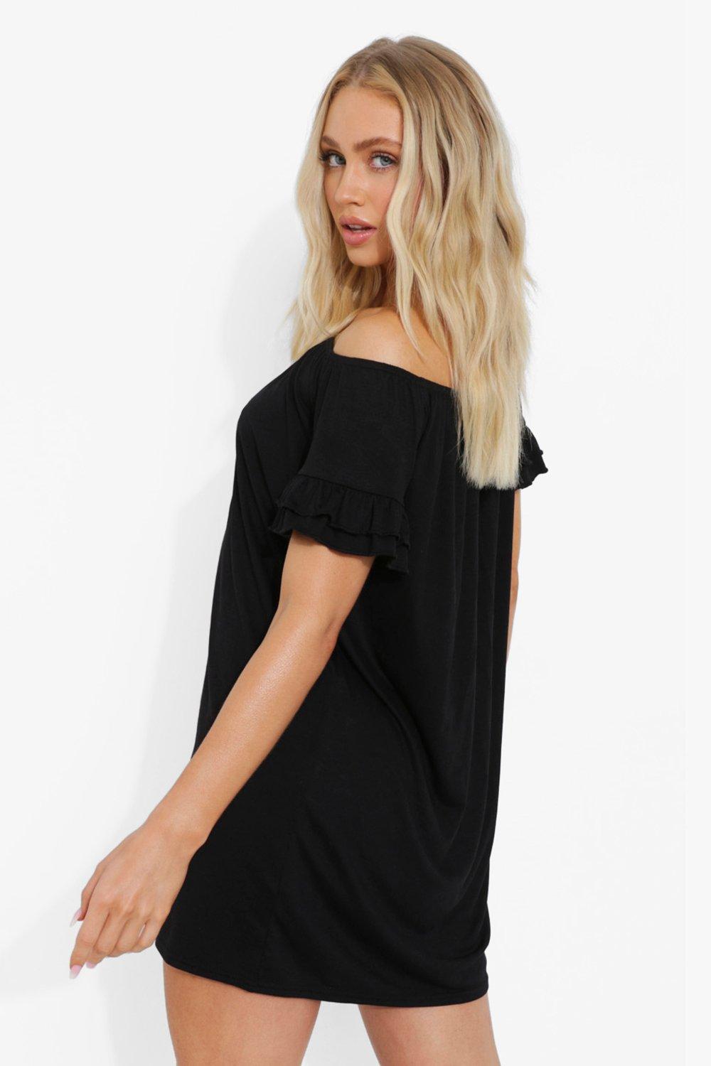 Black bardot 2024 swing dress