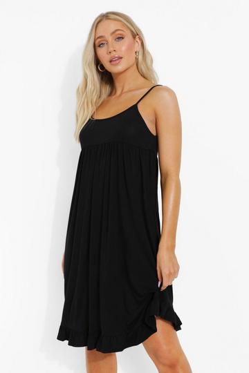 Black Strappy Tiered Smock Dress