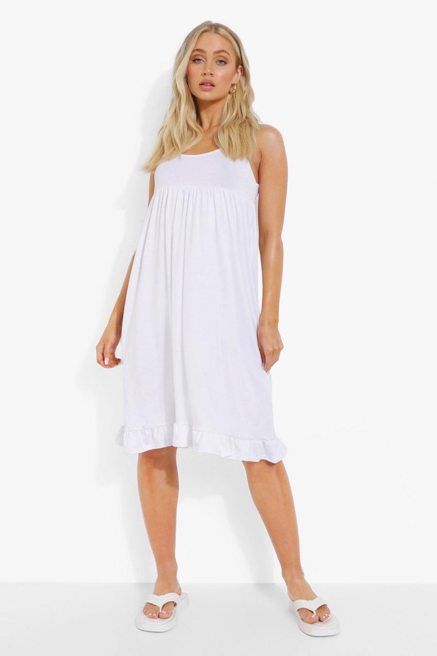 White Strappy Tiered Smock Dress image number 1