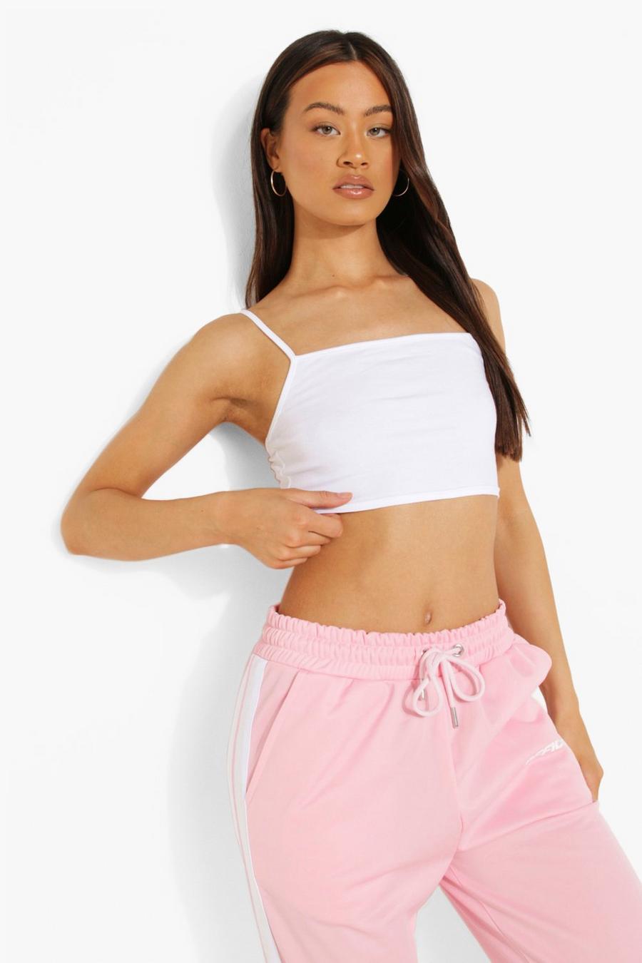 White Racer Neck Cotton Crop Top image number 1