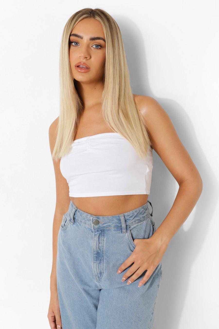 White Long Line Cotton Tube Top image number 1