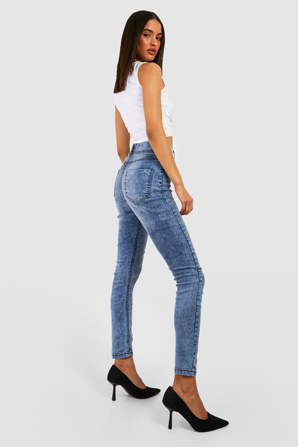 Washed Out High Waisted Denim Jeggings | boohoo