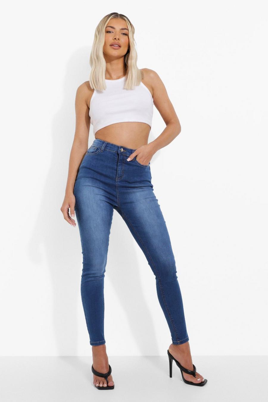 Butt-Shaper Skinny Jeans mit hohem Bund, Mid blue blau image number 1