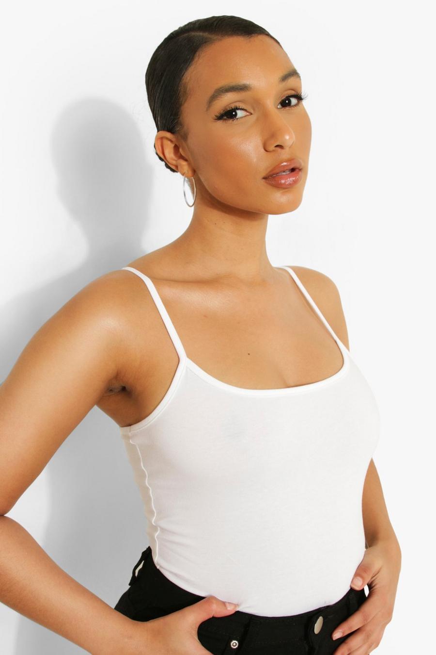 White Strappy Cotton Bodysuit image number 1