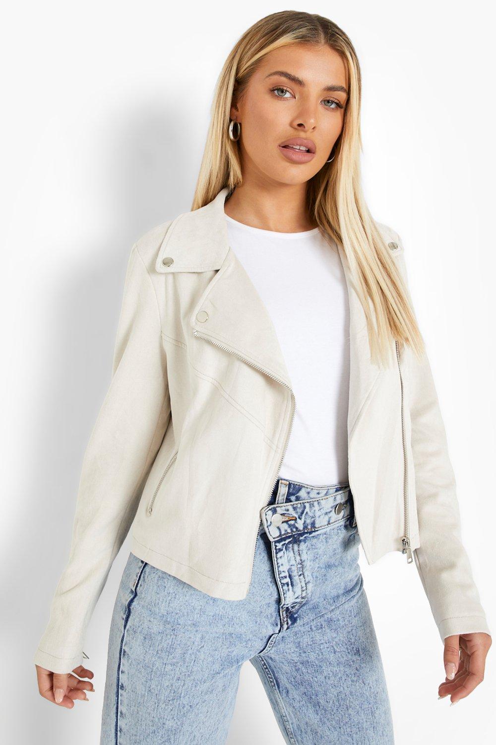 cream suede biker jacket