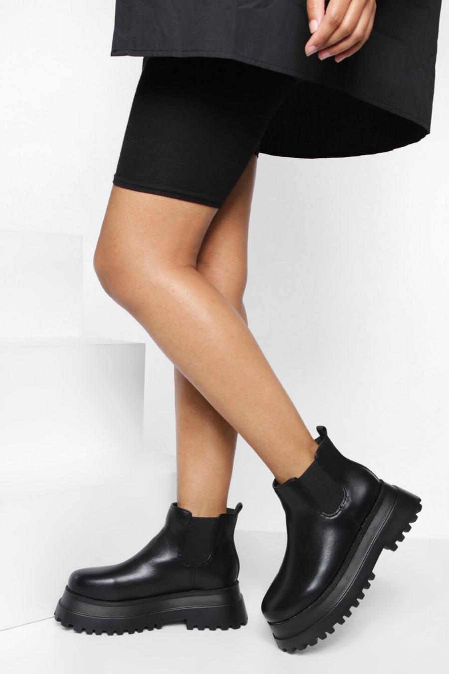 Black Wide Fit Extreme Chunky Chelsea Ankle Boots image number 1