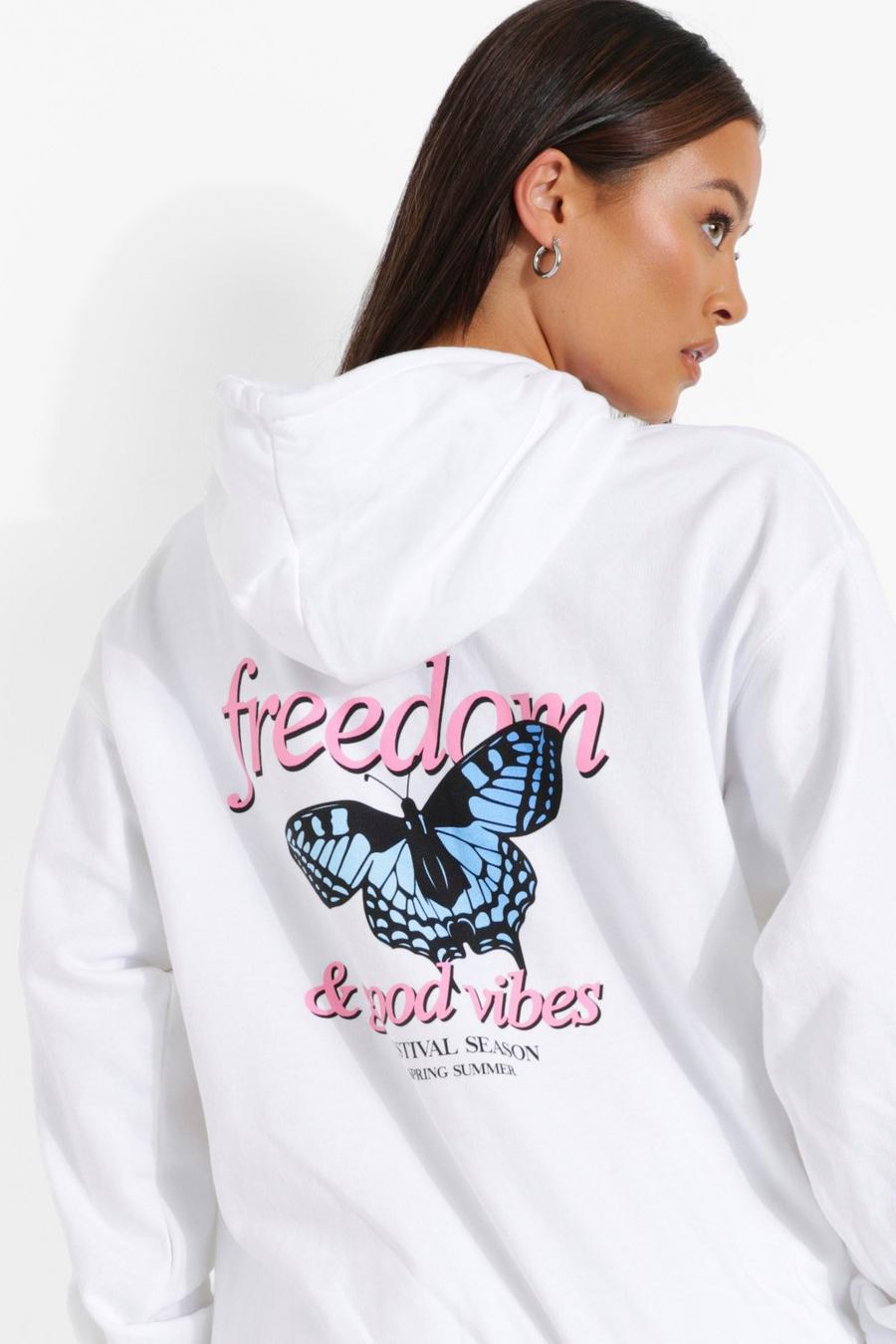 White Butterfly Back Print Oversized Hoodie image number 1