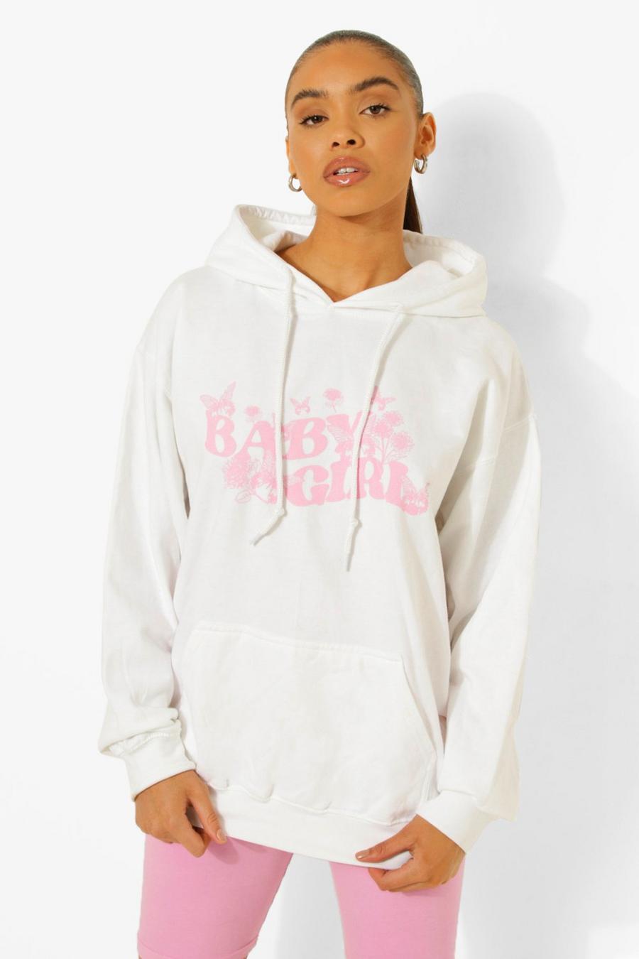 White Baby Girl Print Oversized Hoodie image number 1