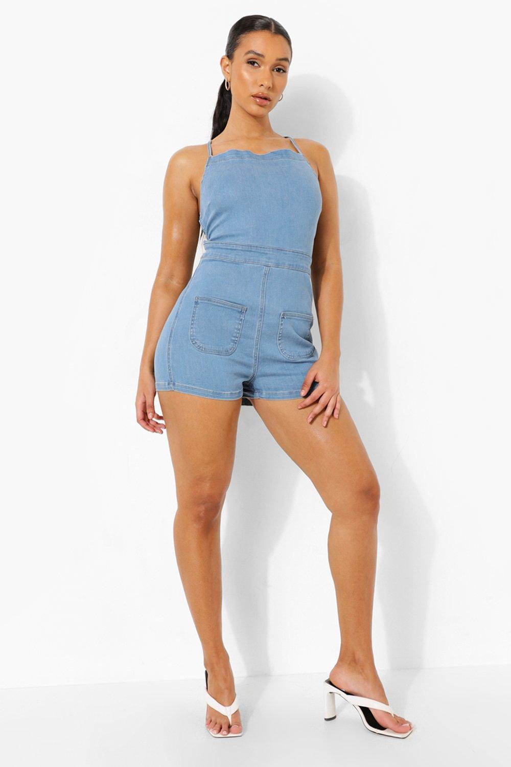 denim playsuit boohoo