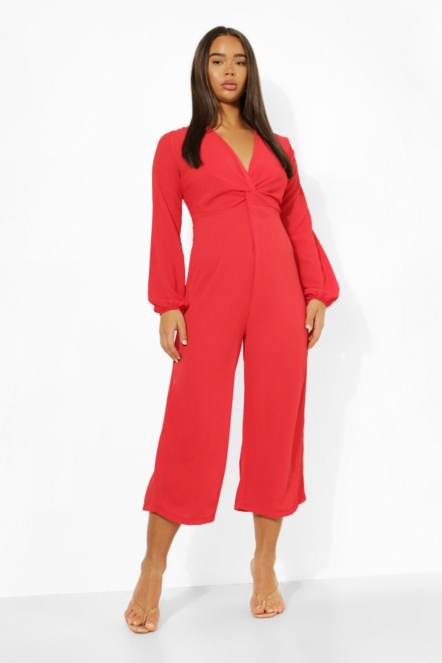Red Wide Leg Long Sleeve Jumpsuit image number 1