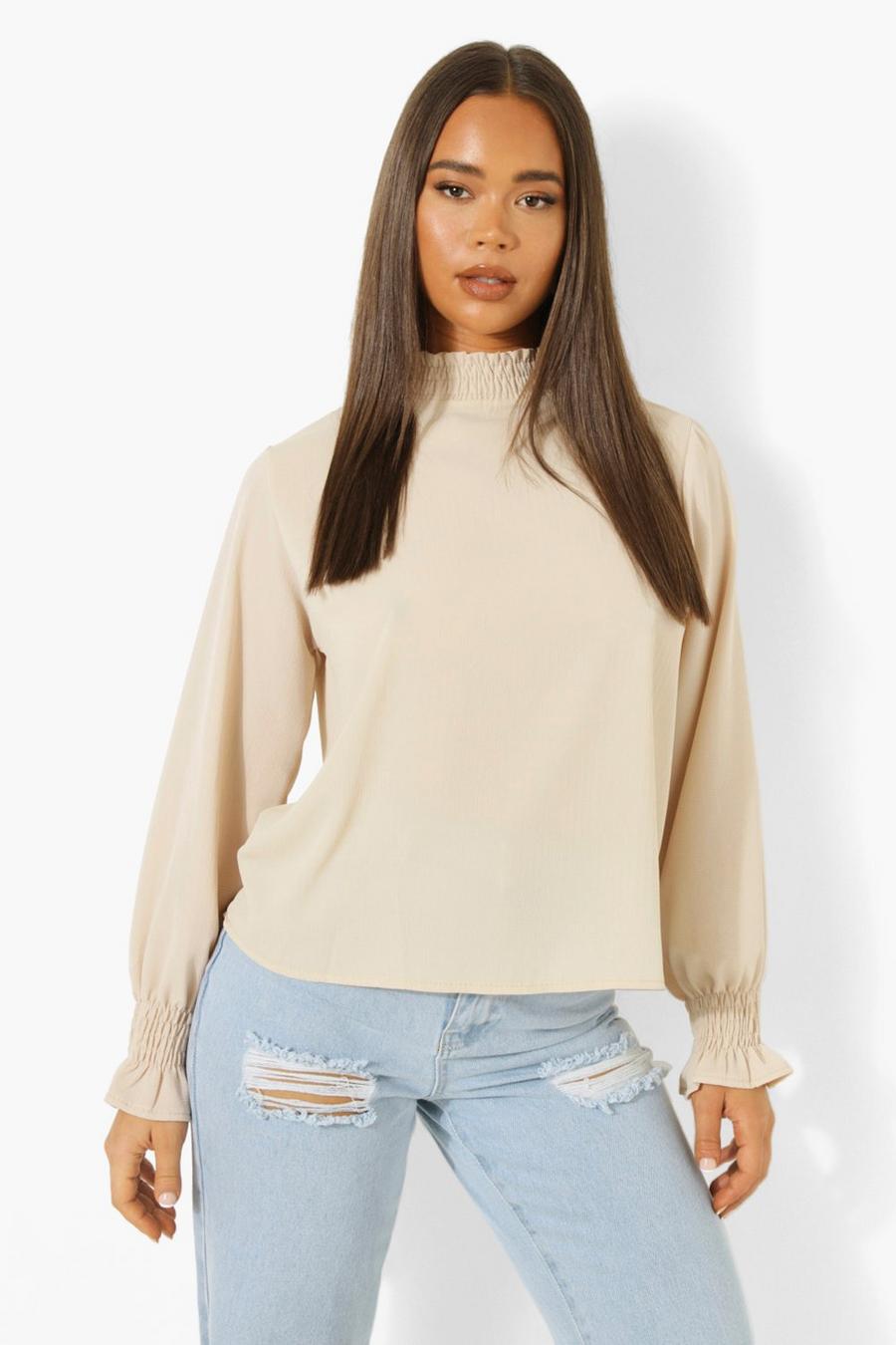 Stone High Neck Sheered Blouse image number 1