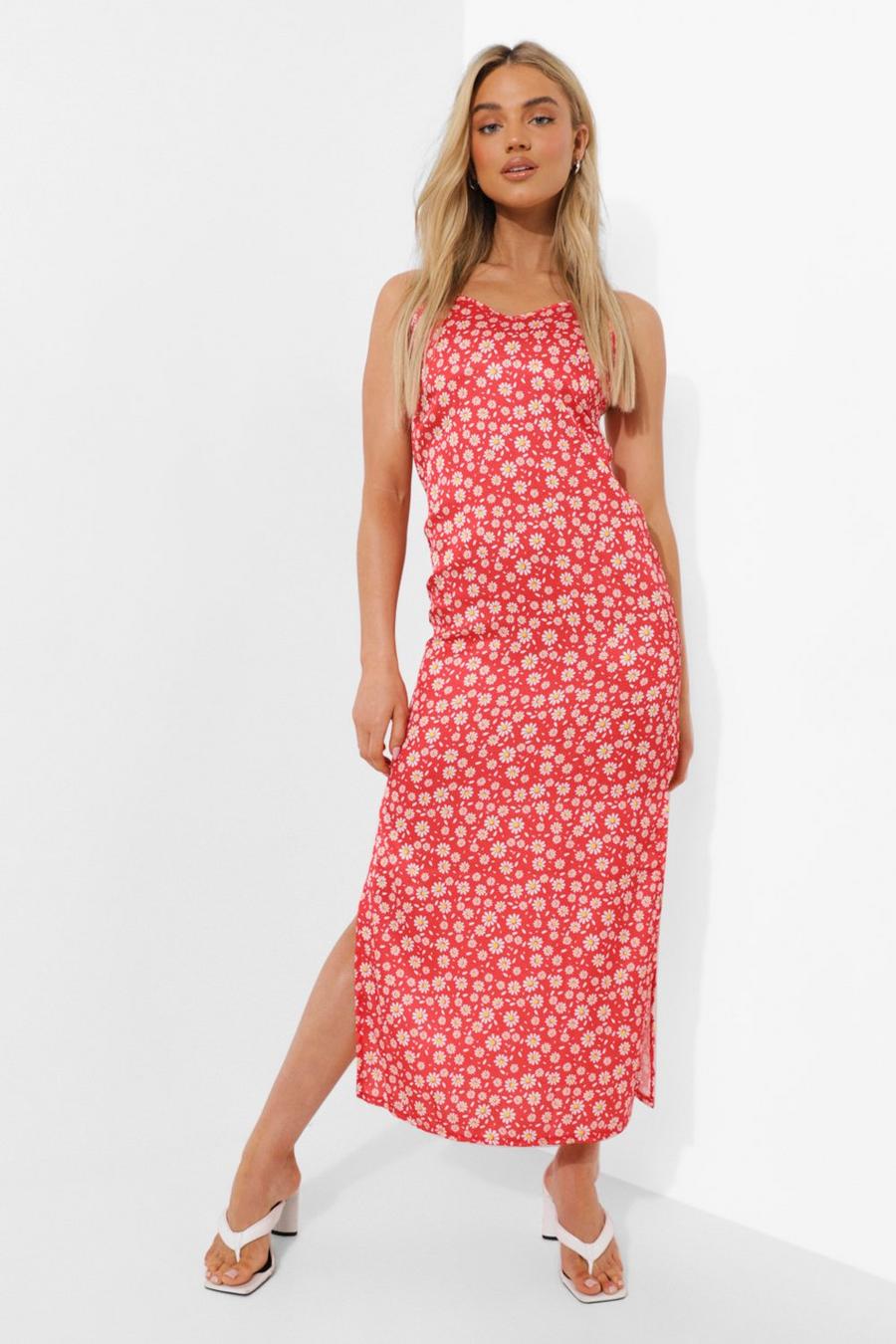 Red Floral Print Maxi Slip Dress image number 1