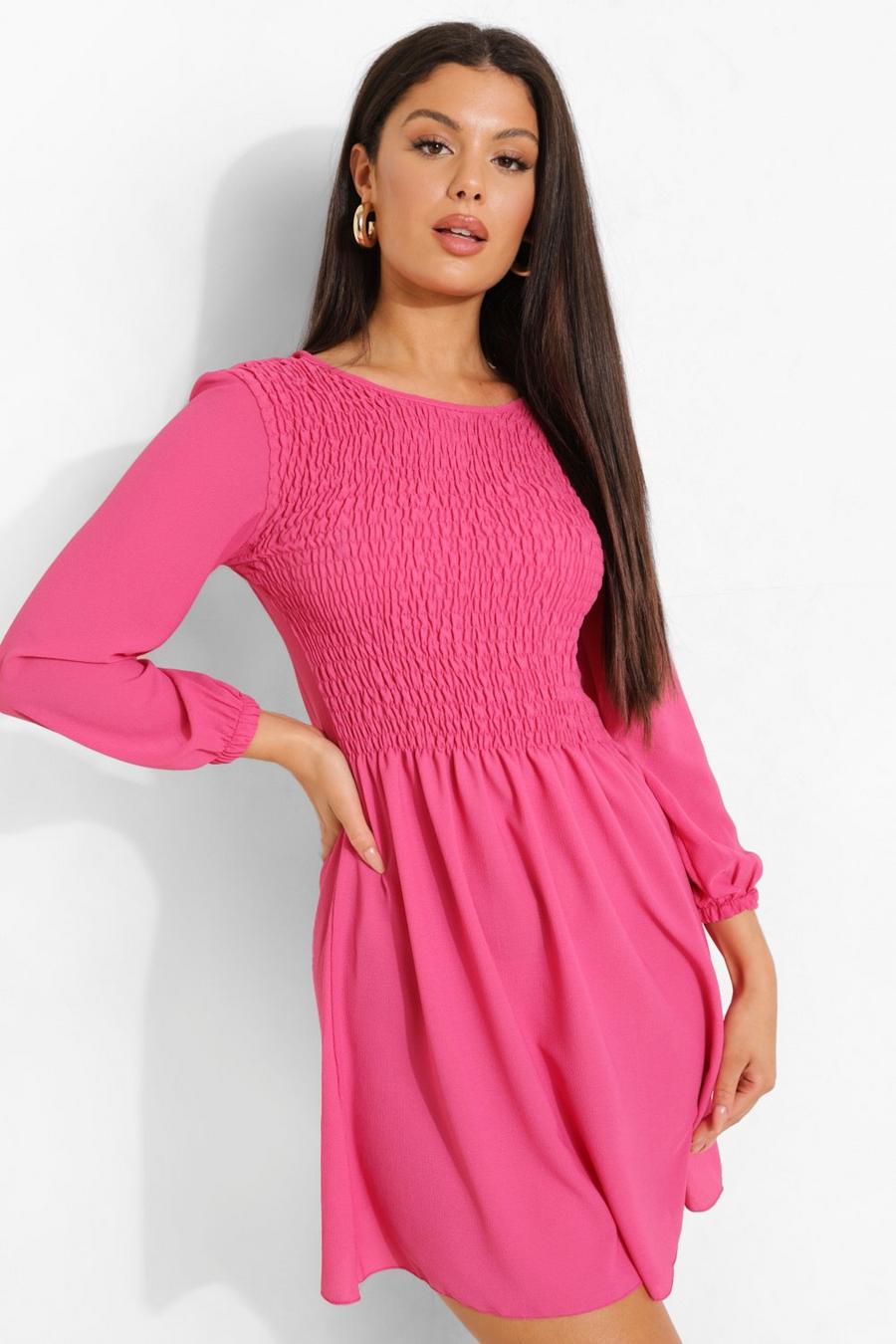 Hot pink 3/4 Sleeve Smock Dress image number 1