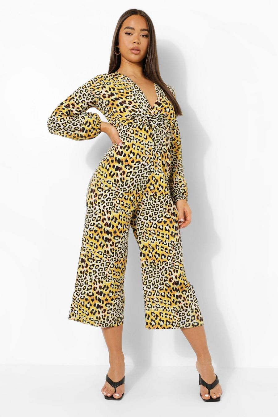 Yellow Leopard Print Wide Leg Jumpsuit image number 1