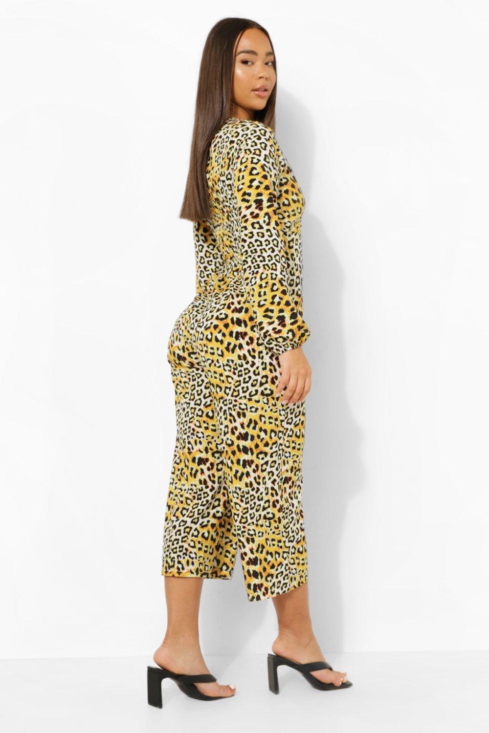 Yellow leopard cheap print jumpsuit