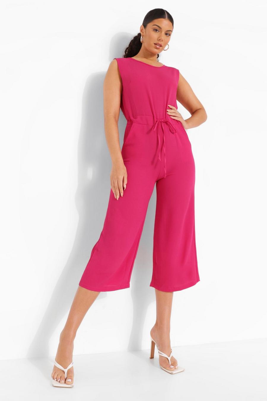 Hot pink rose Slouchy Drawstring Waist Culotte Jumpsuit