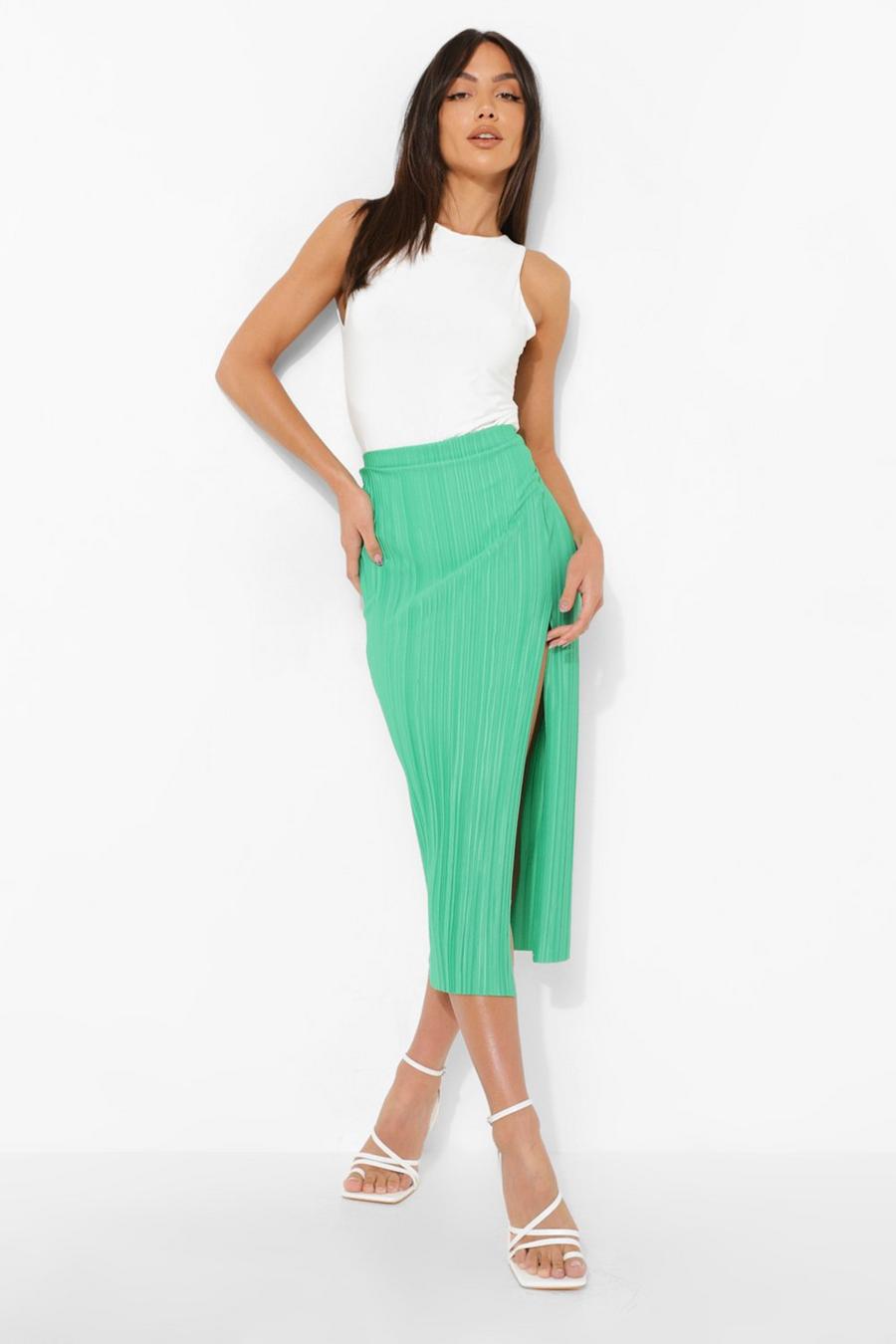 Mint grön Plisse Split Midi Skirt image number 1