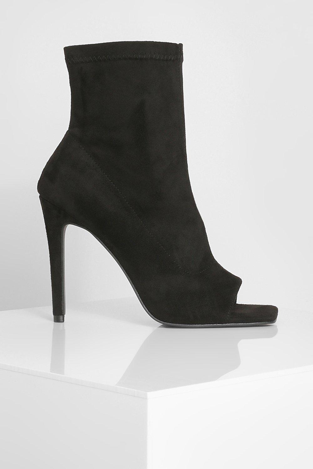 Wide Width Peep Toe Sock Boots boohoo USA