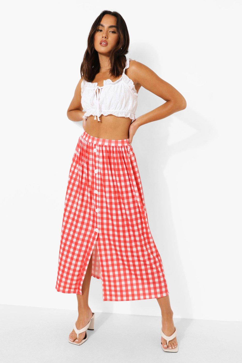 Gingham skirt clearance boohoo