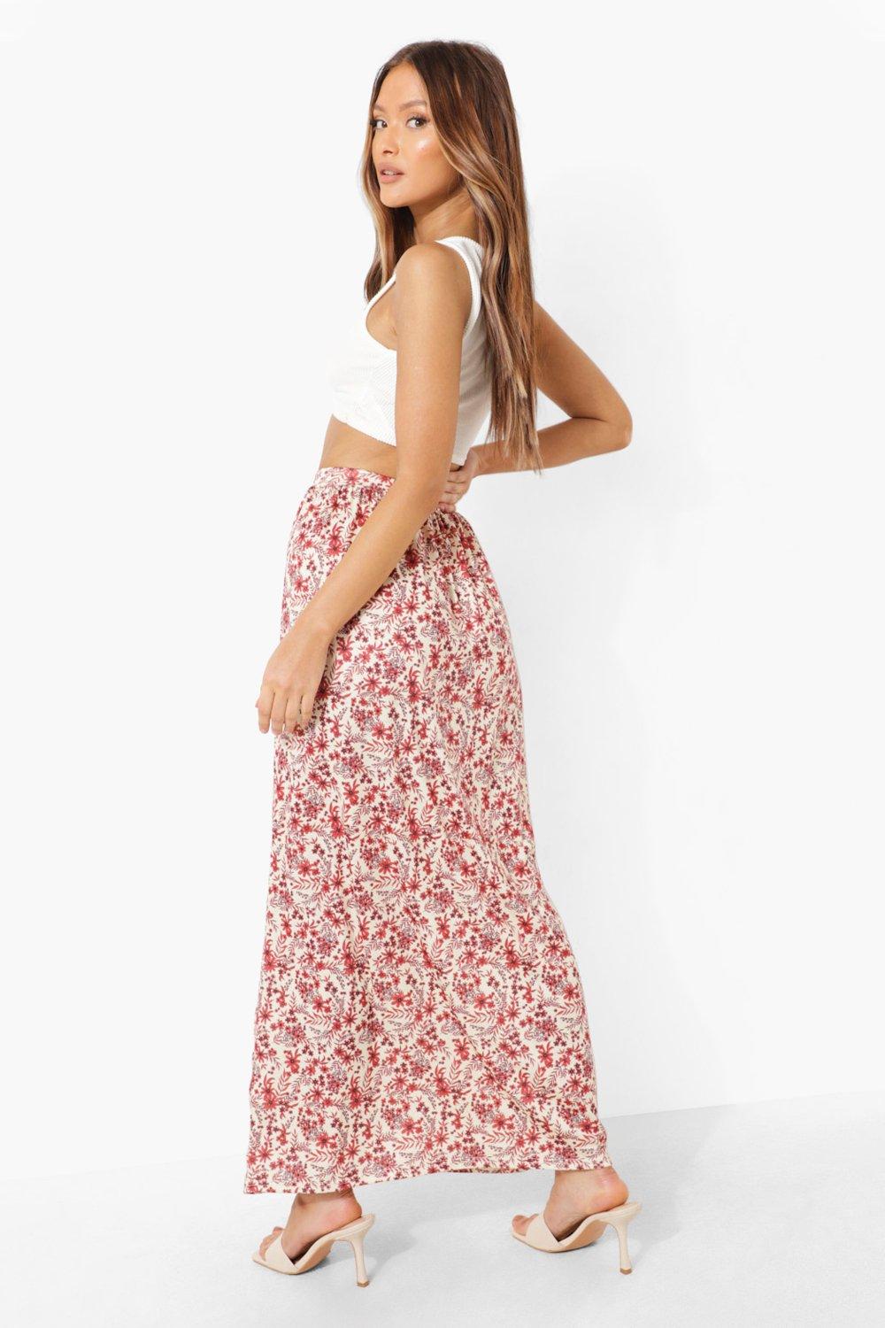 Button Front Ditsy Floral Maxi Skirt