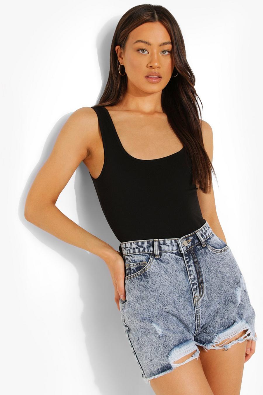 Mid blue High Waisted Ripped Denim Shorts image number 1