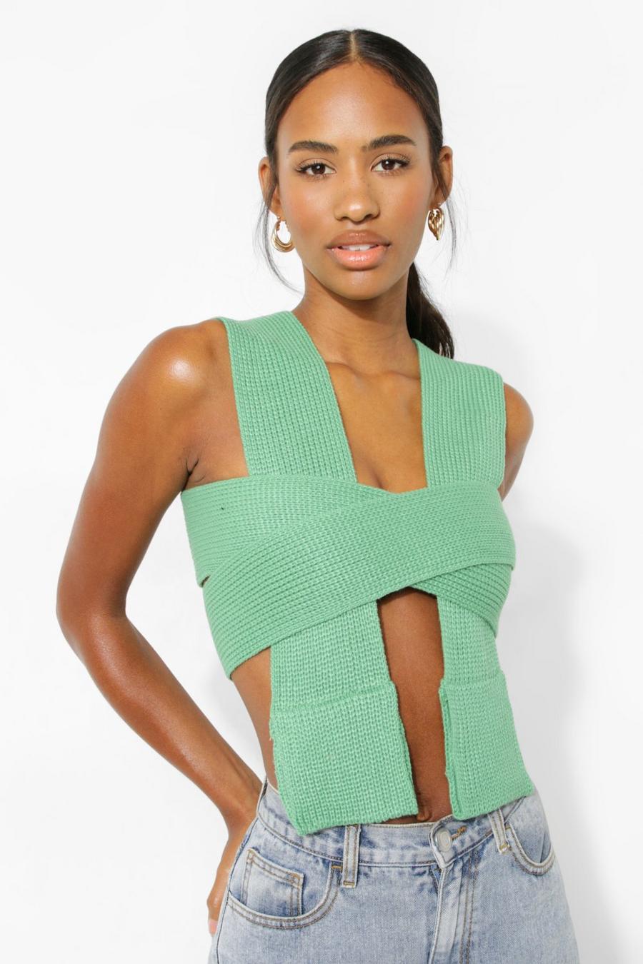 Sage green Crossover Knitted Top