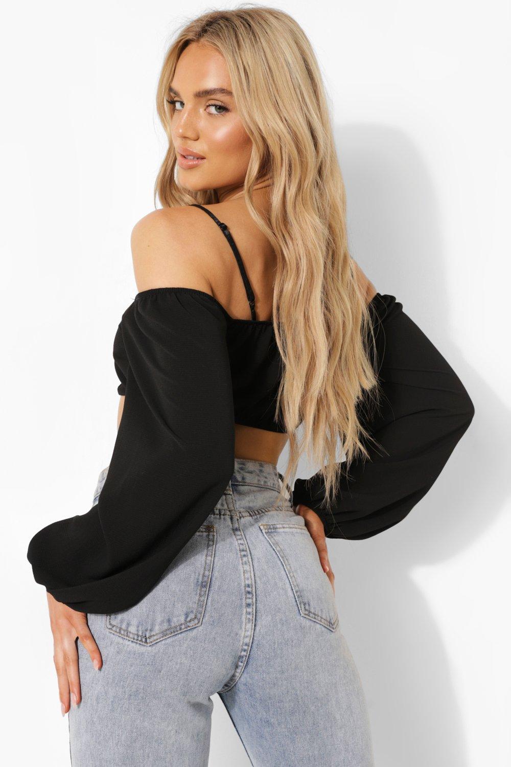 cropped balloon sleeve top