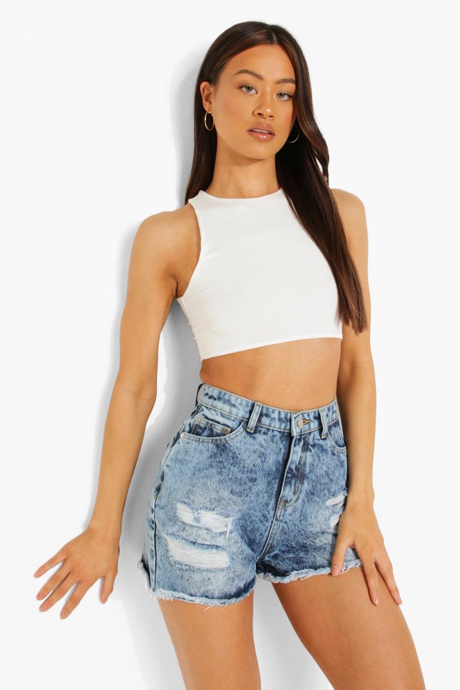 Mid blue High Rise Extreme Ripped Denim Shorts