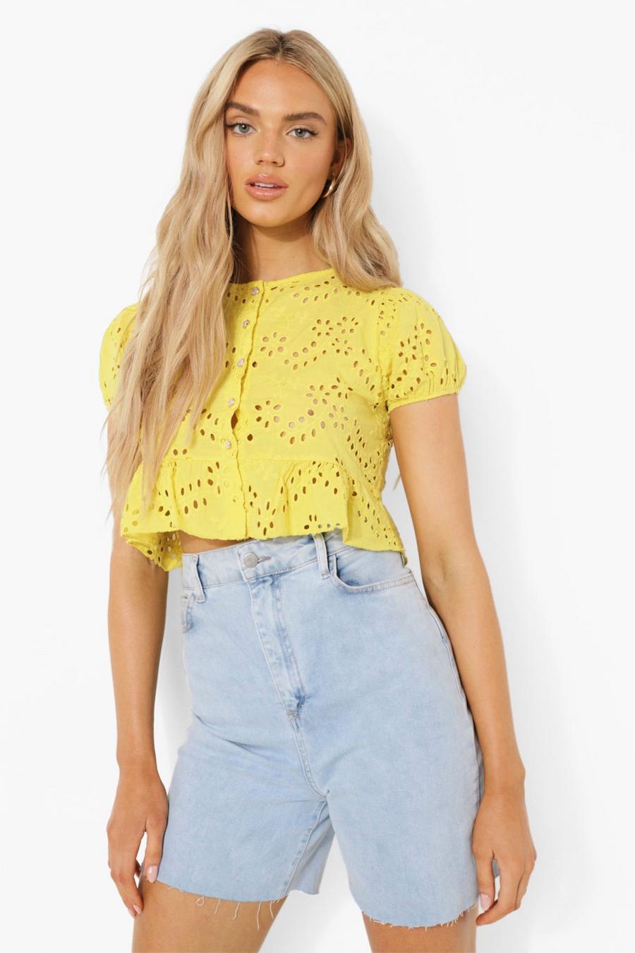 Lime Eyelet Button Through Blouse image number 1