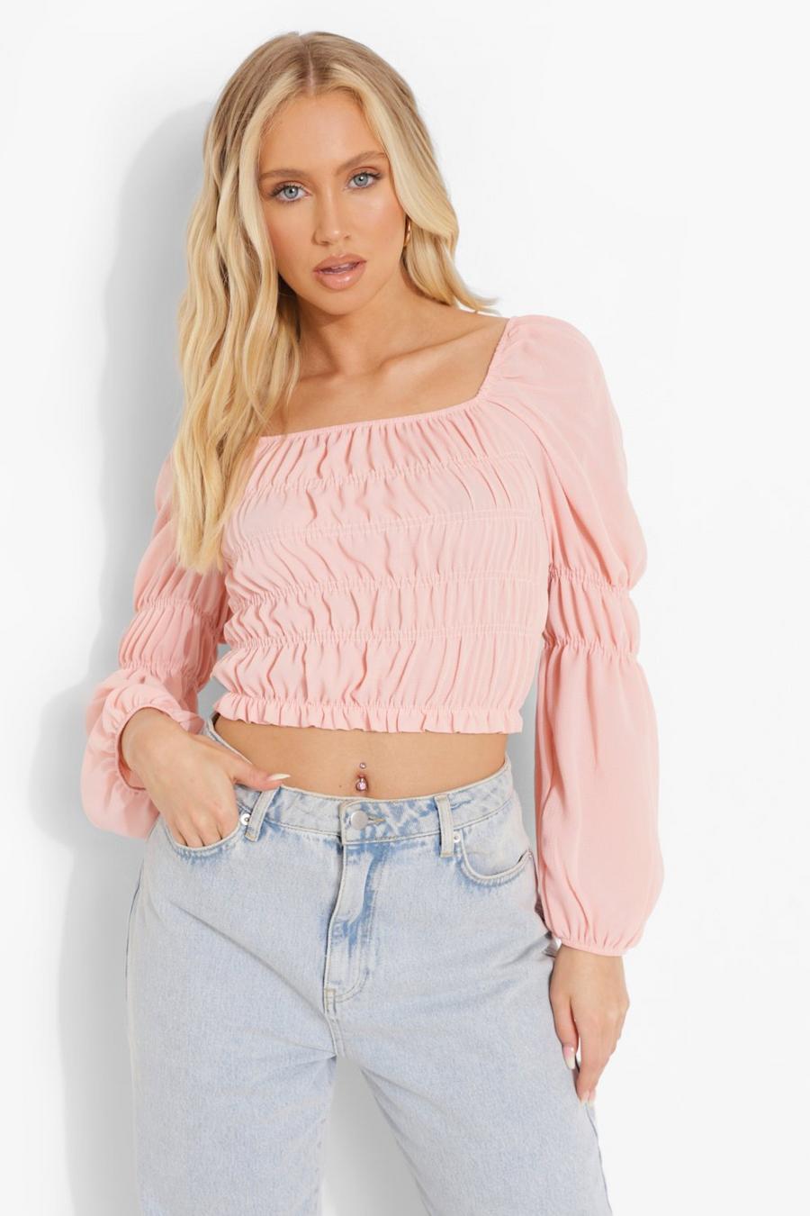 Blush Ruched Balloon Sleeve Top image number 1