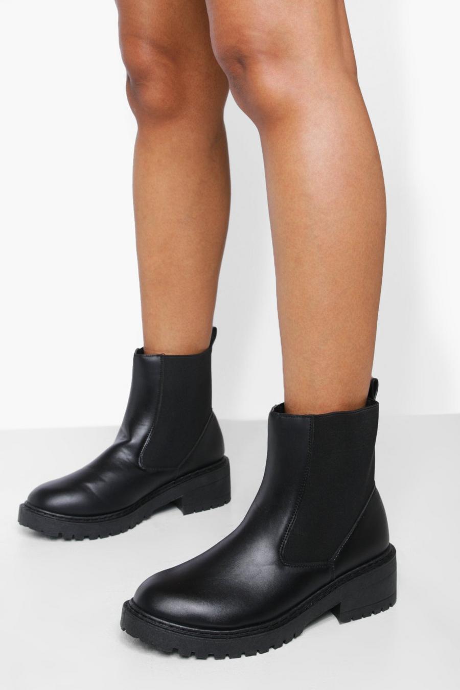Black Wide Width Chunky Sole Chelsea Boots