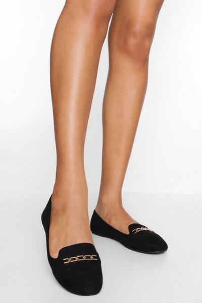 boohoo black Wide Fit Chain Detail Ballet Flats