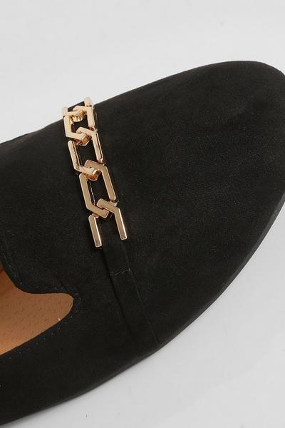 boohoo black Wide Fit Chain Detail Ballet Flats