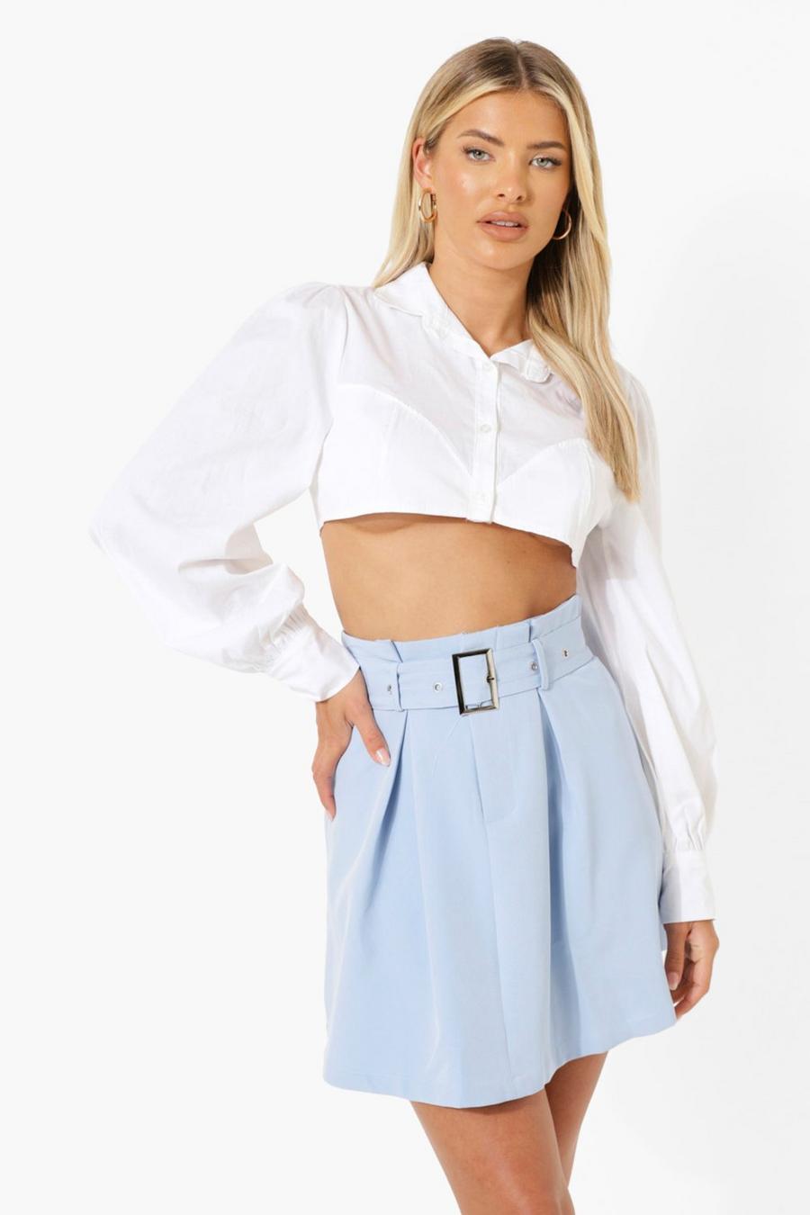 Powder blue Woven Belted Mini Skirt image number 1