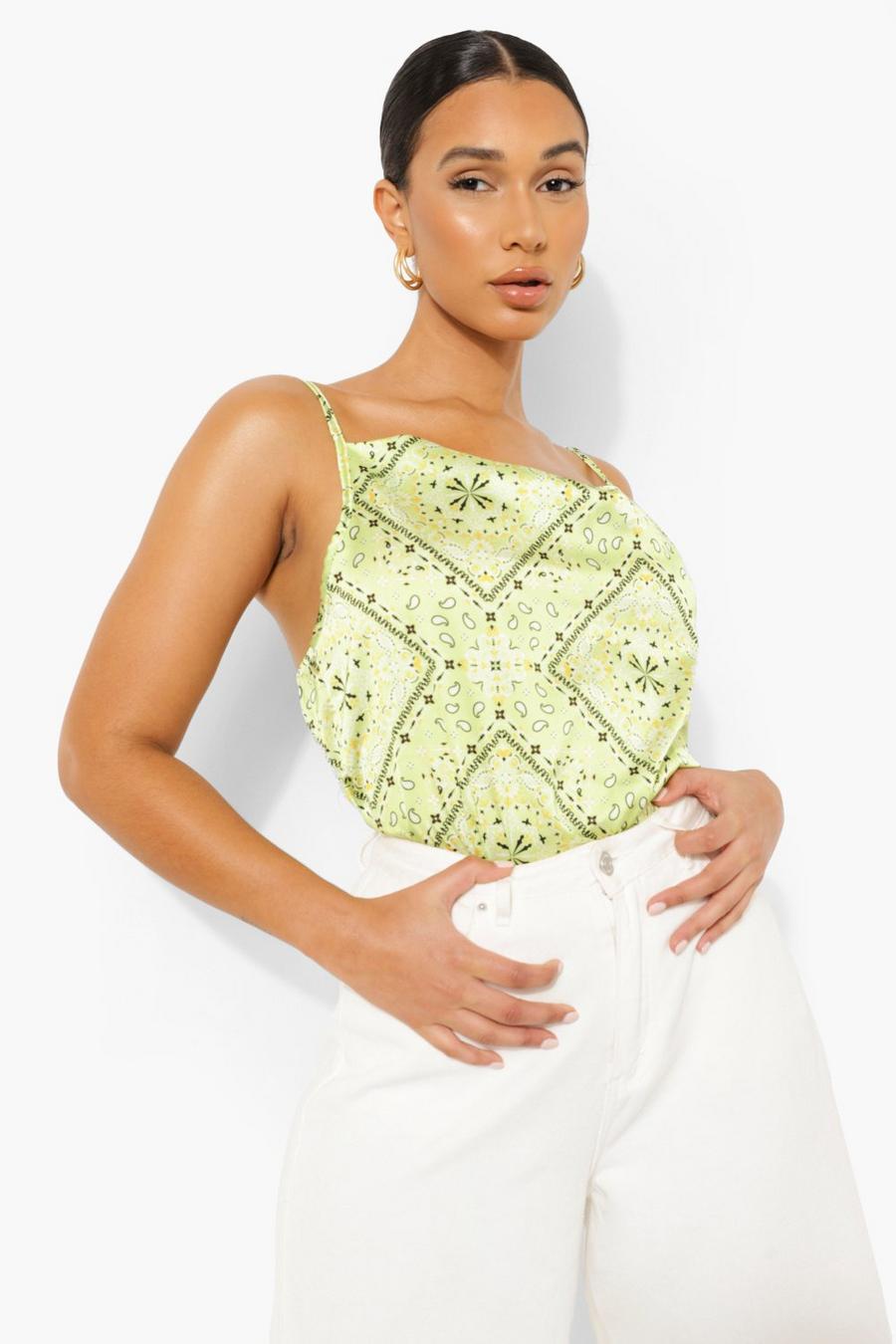 Lime Scarf Print Cowl Neck Cami Top image number 1