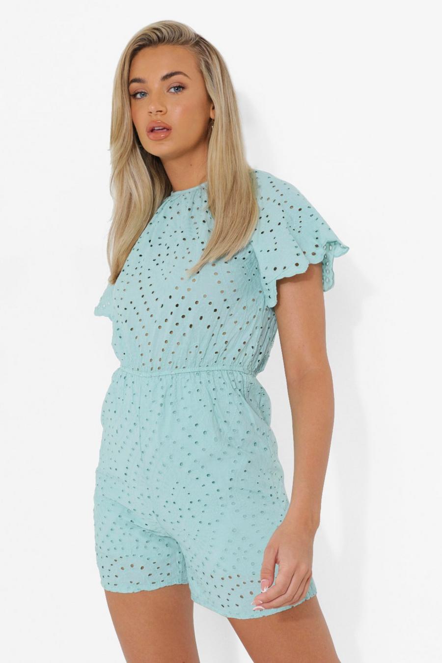 Light blue Broderie Lace Open Back Playsuit image number 1