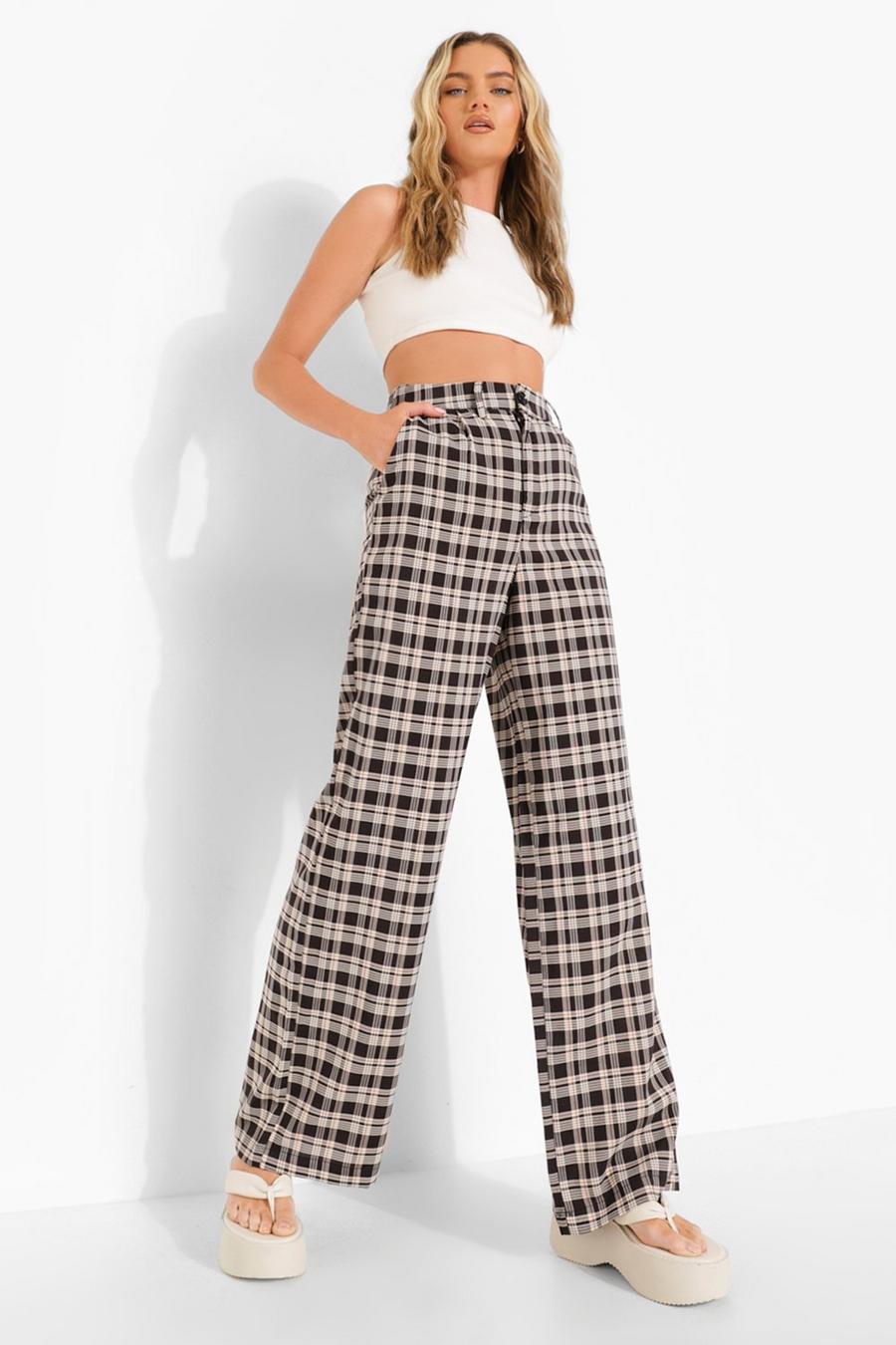 Black High Waisted Checked Wide Leg Trousers image number 1