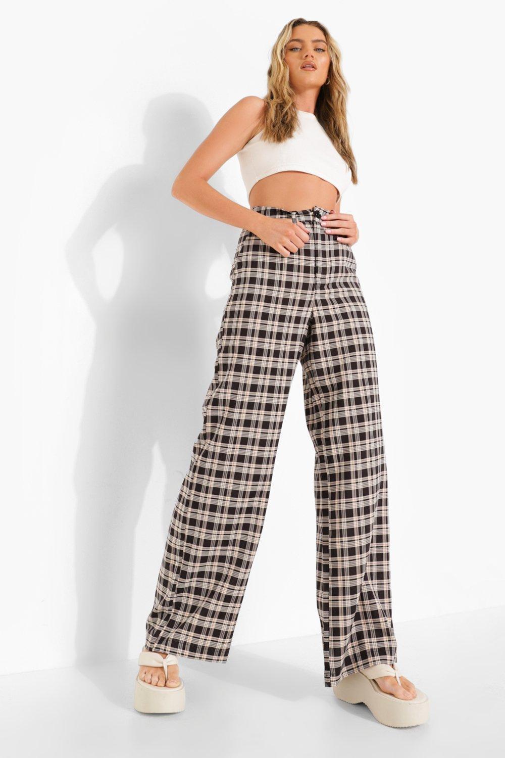 High Waisted Flannel Wide Leg Pants