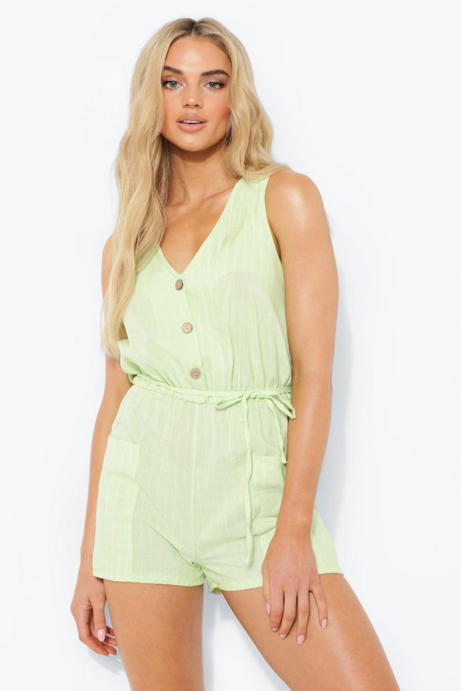 Lime Horn Button Down Pocket Wide Playsuit image number 1