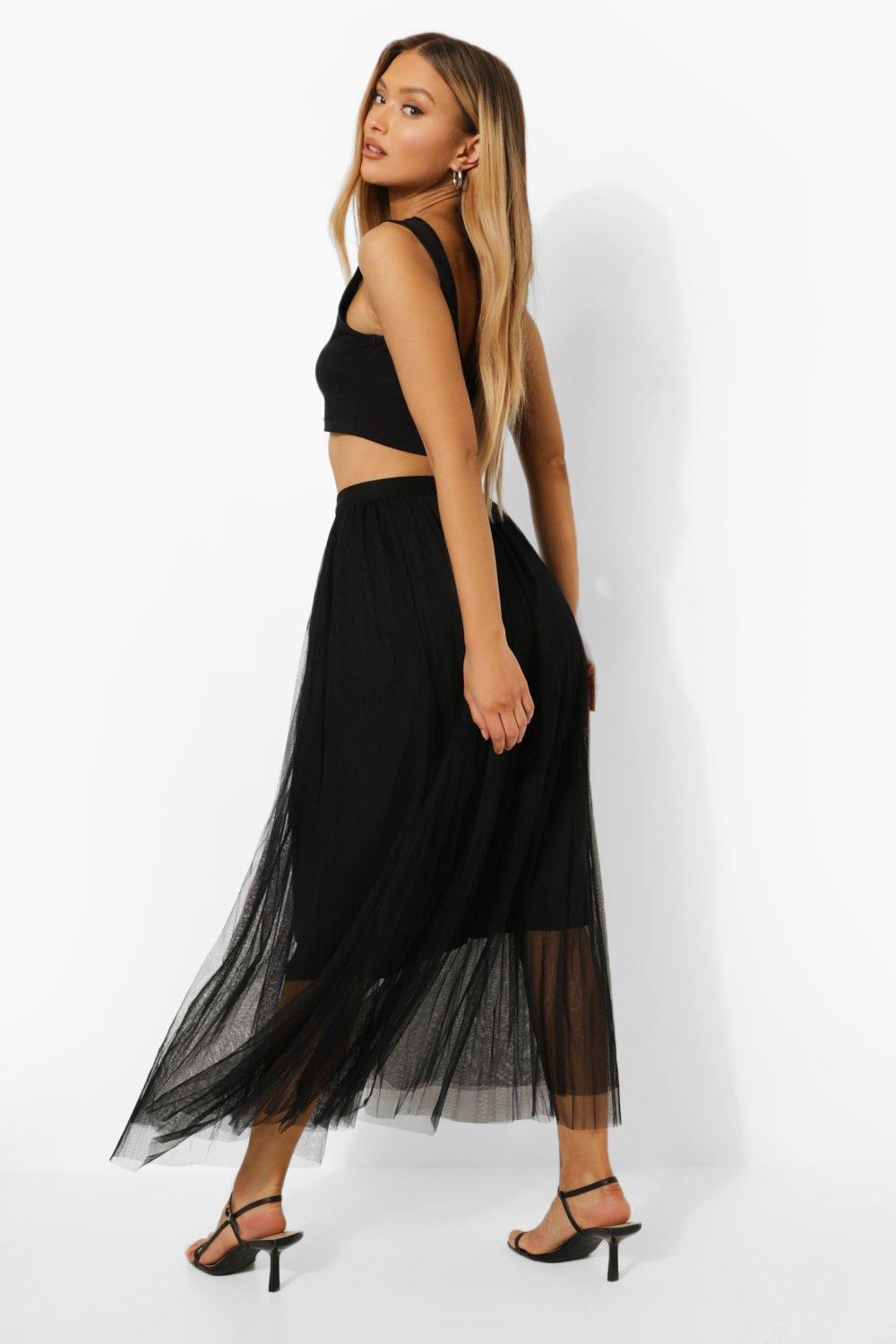 Boohoo tulle midi skirt in black hotsell