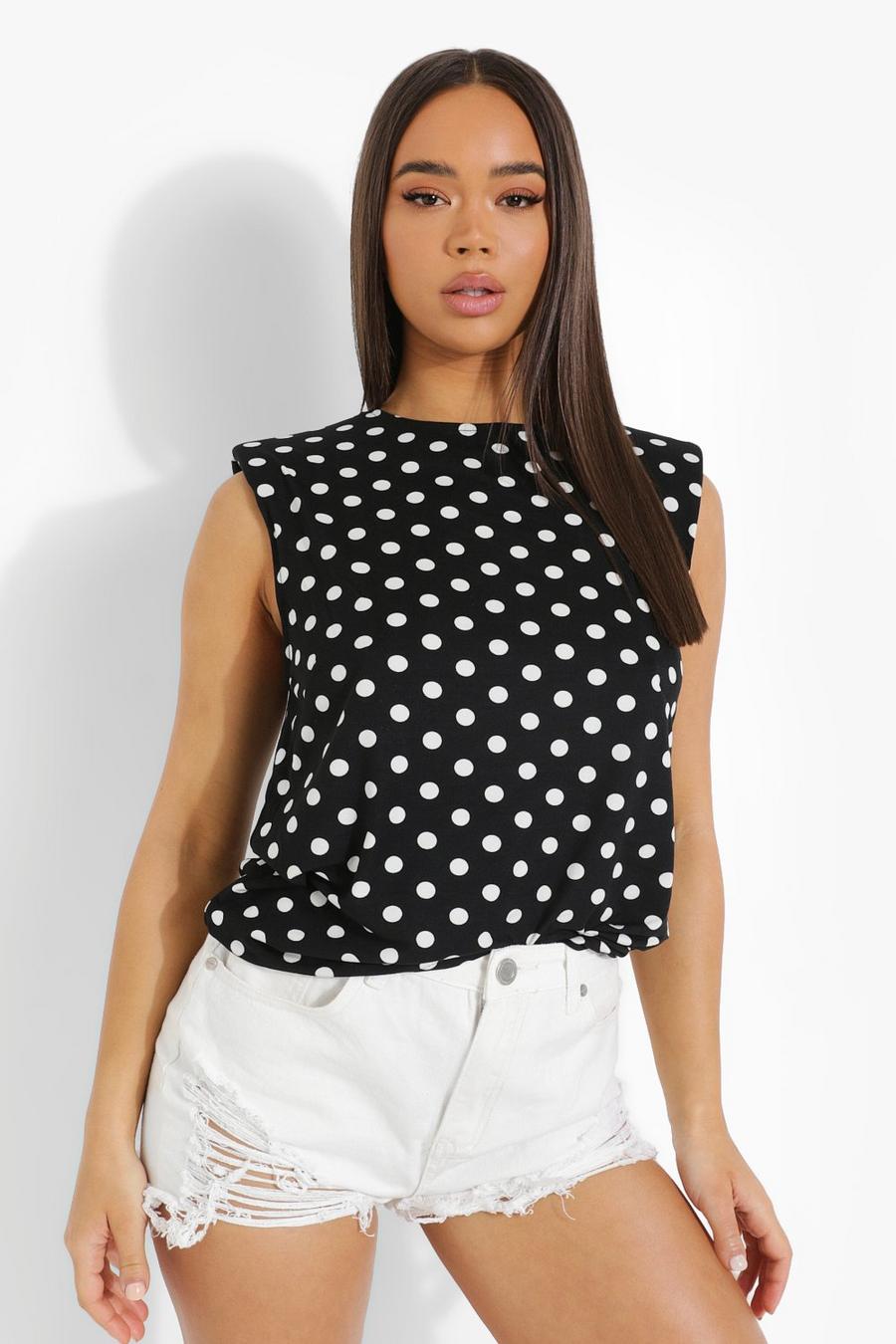 Black Polka Dot Sleeveless T Shirt image number 1
