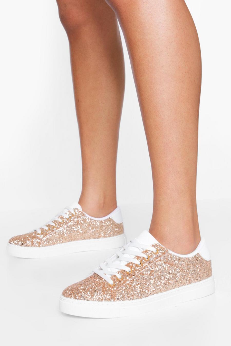 Rose gold Glitter Basic Flat Sneakers image number 1