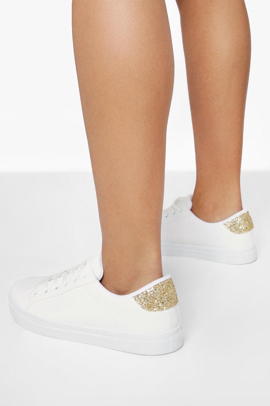 Gold Glitter Panel Basic Flat Trainers image number 1