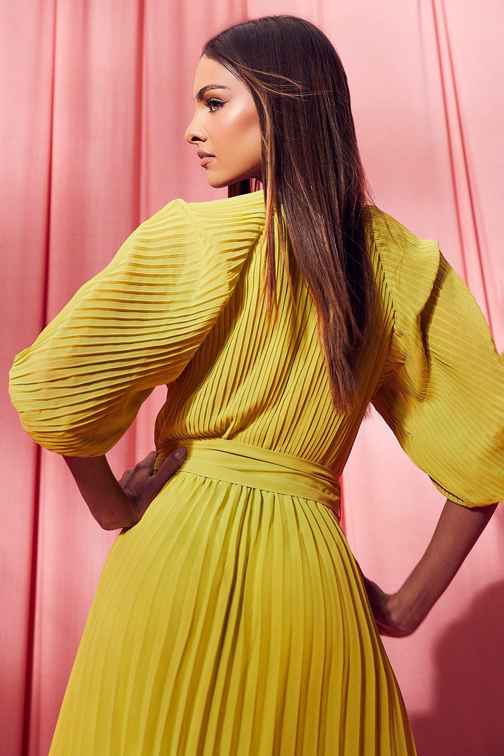 Boohoo yellow shop midi dress