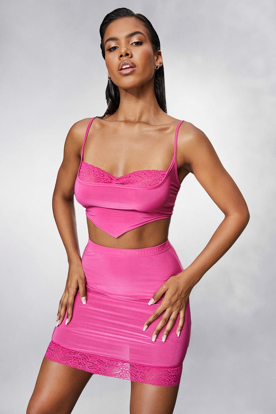 Pink Slinky Lace Trim Co-ord image number 1
