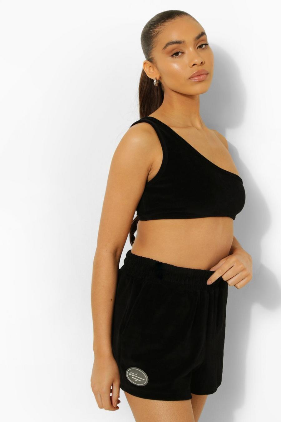 Black Woman Crop top och shorts i velour image number 1