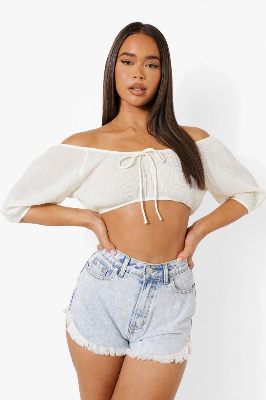 Ecru Puff Sleeve Cheesecloth Bralet image number 1