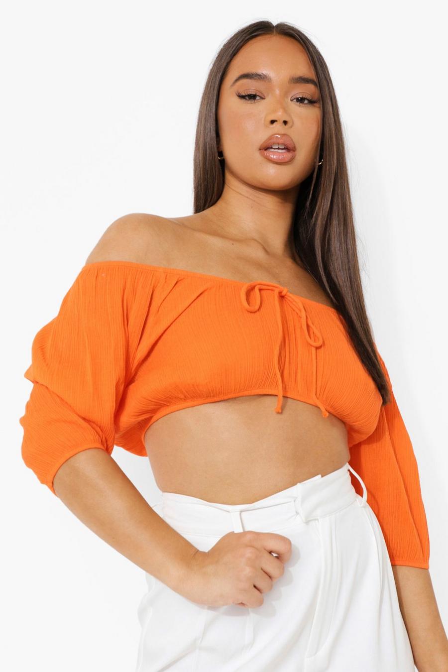 Orange Puff Sleeve Cheesecloth Bralette image number 1