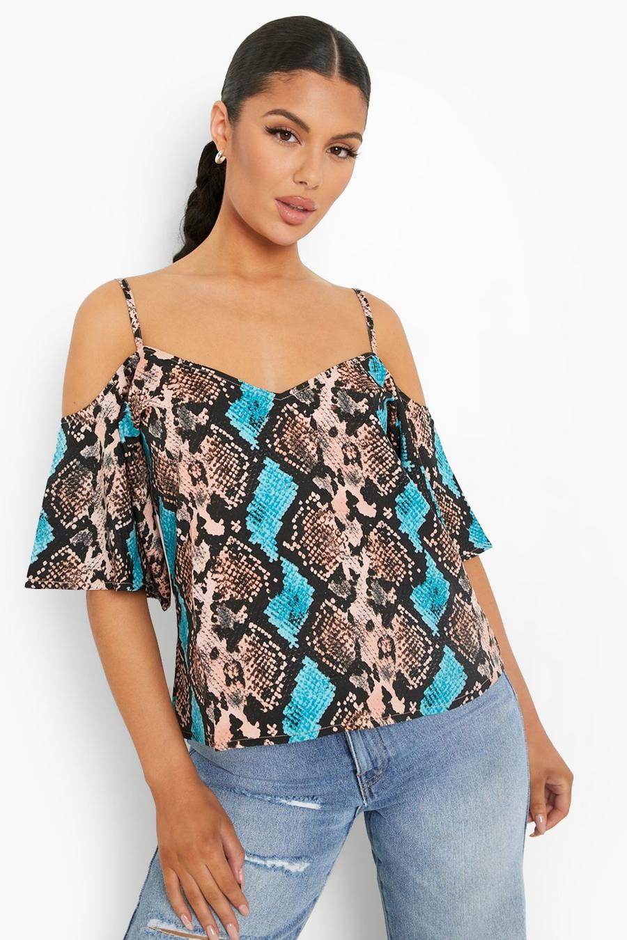 Blue Snake Print Ruffle Sleeve Cami Top image number 1